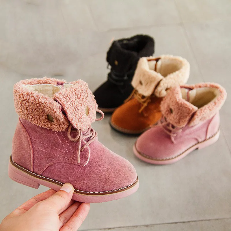 CUZULLAA/Теплые Зимние ботильоны с отворотами для мальчиков и девочек Высокая обувь