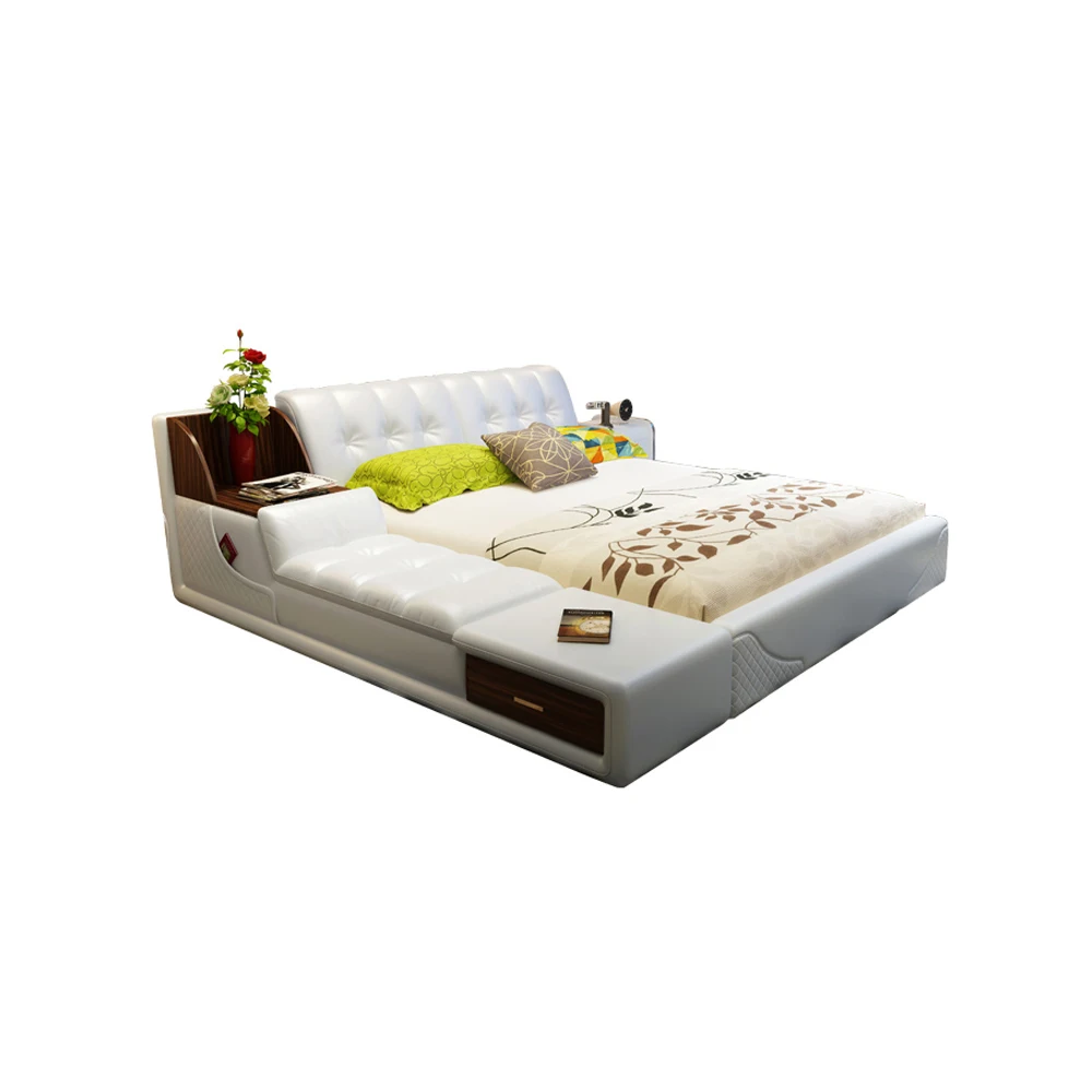 Современные мягкие кровати с рамкой из натуральной кожи домашняя мебель для