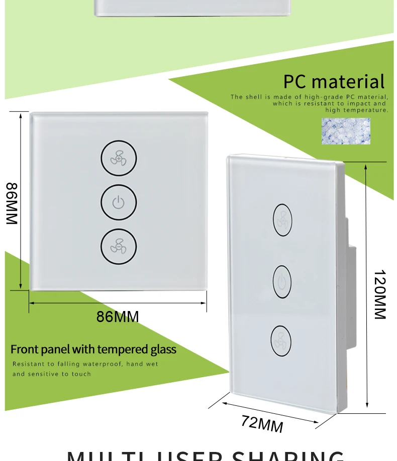 Умный выключатель с умным вентилятором Wi-Fi стеклянная панель управлением