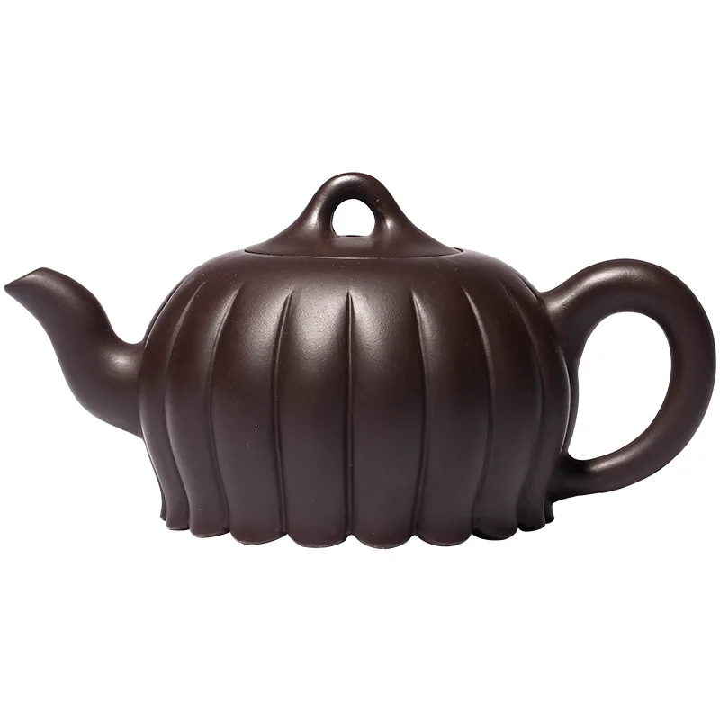 

Pure handmade Zisha teapot Yixing mine old purple clay rib chrysanthemum teapot gift goods