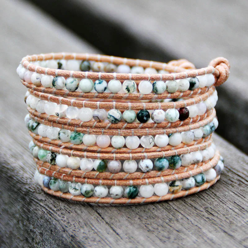 Браслеты в богемном стиле модный плетеный браслет из натуральной кожи оникса с