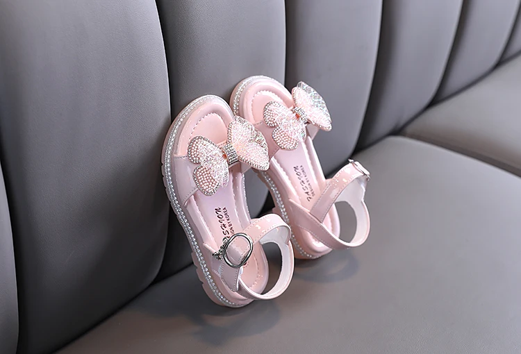 

The New Children's Bow Sandals 2021 Summer Kids Fashion Shoes Spring Solid Footwears Soft Casual Rubber Sole Pink 26-36 Sandals