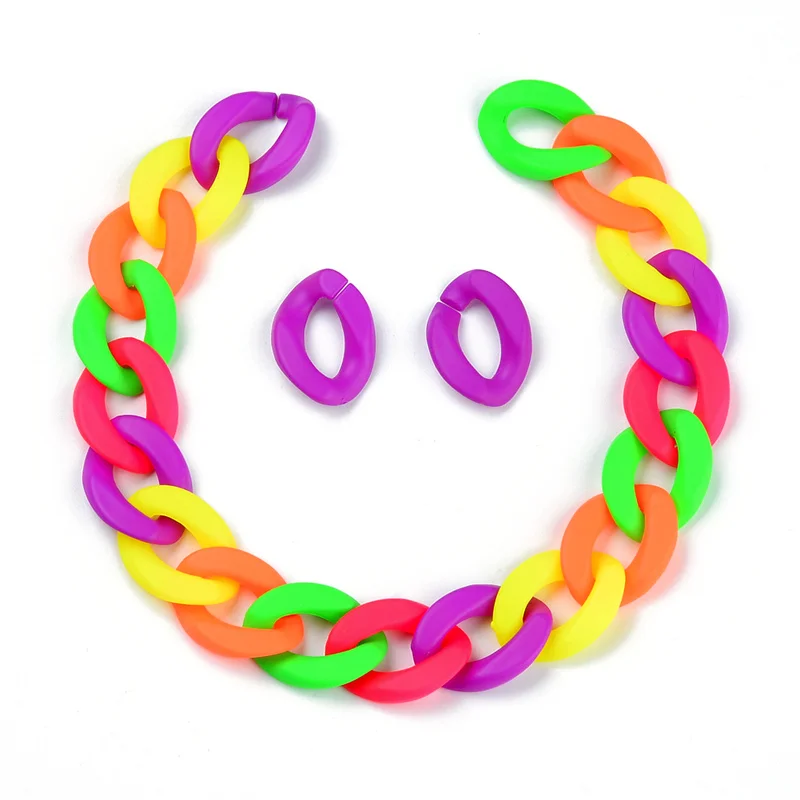 

50PC Fluorescence Effect Acrylic Flat Twist Oval Open Ring Bead Connector link Chain For Necklace Bracelet Making Colorful Chain
