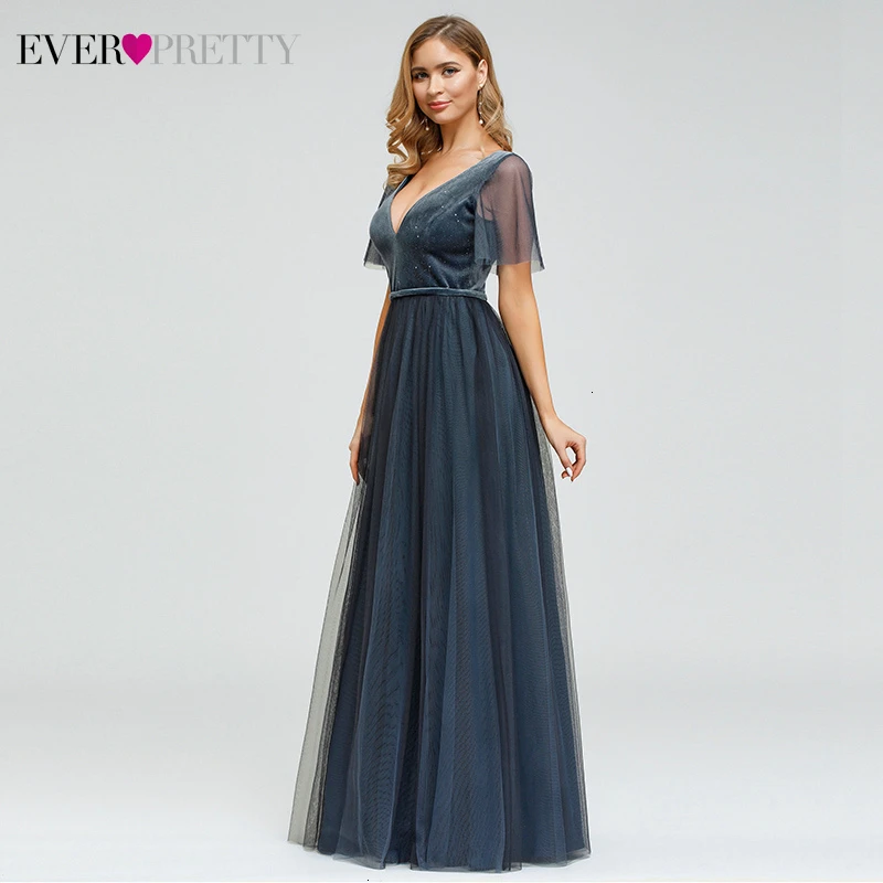 Женское вечернее платье Ever Pretty голубое блестящее платье-трапеция с глубоким
