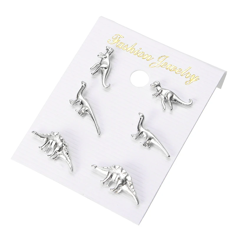 3 пары милые металлические серьги гвоздики в форме динозавра для панк маленькие с