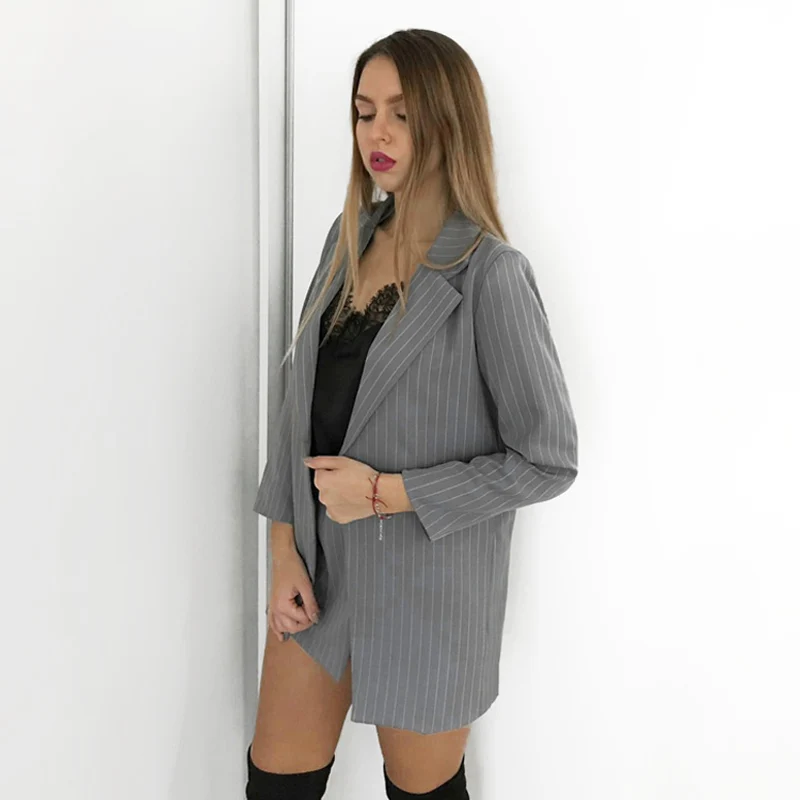 

Fashion Women Skirt Suits One Button Notched Striped Blazer Jackets and Slim Mini Skirts Two Pieces OL Sets Female Outfits