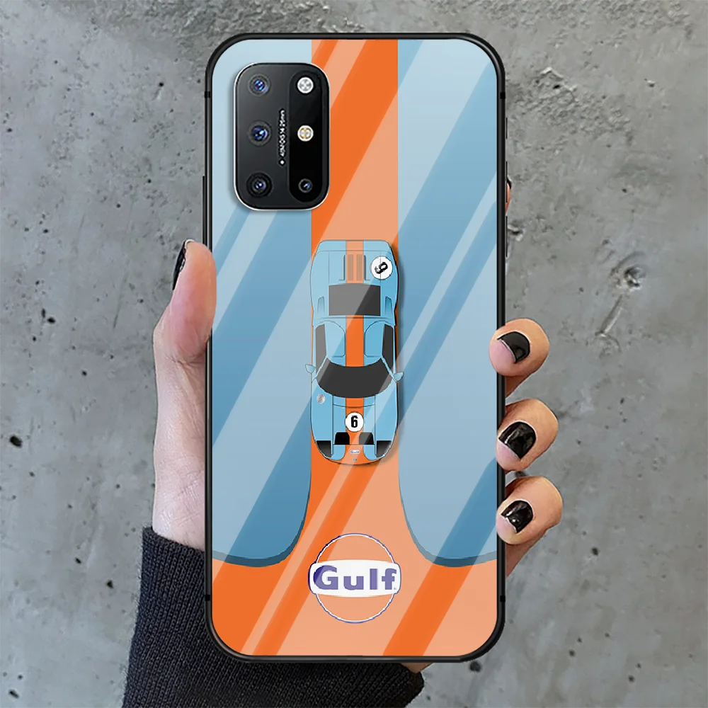 

Car Painting Racing Gulf Phone Tempered Glass Case Cover For Oneplus 5 6 7 8 9 Nord T Pro Silicone Cover