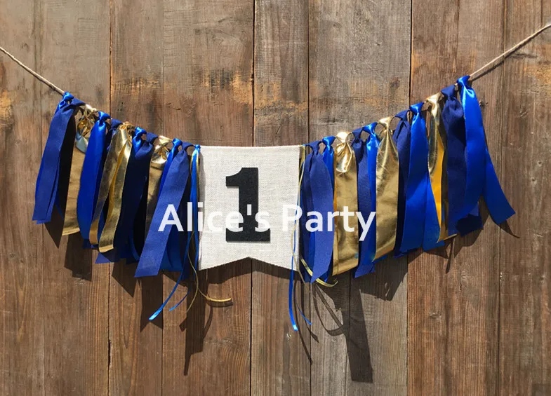 Новый синий Королевский золотой высокий стул баннер мальчик 1 й День рождения