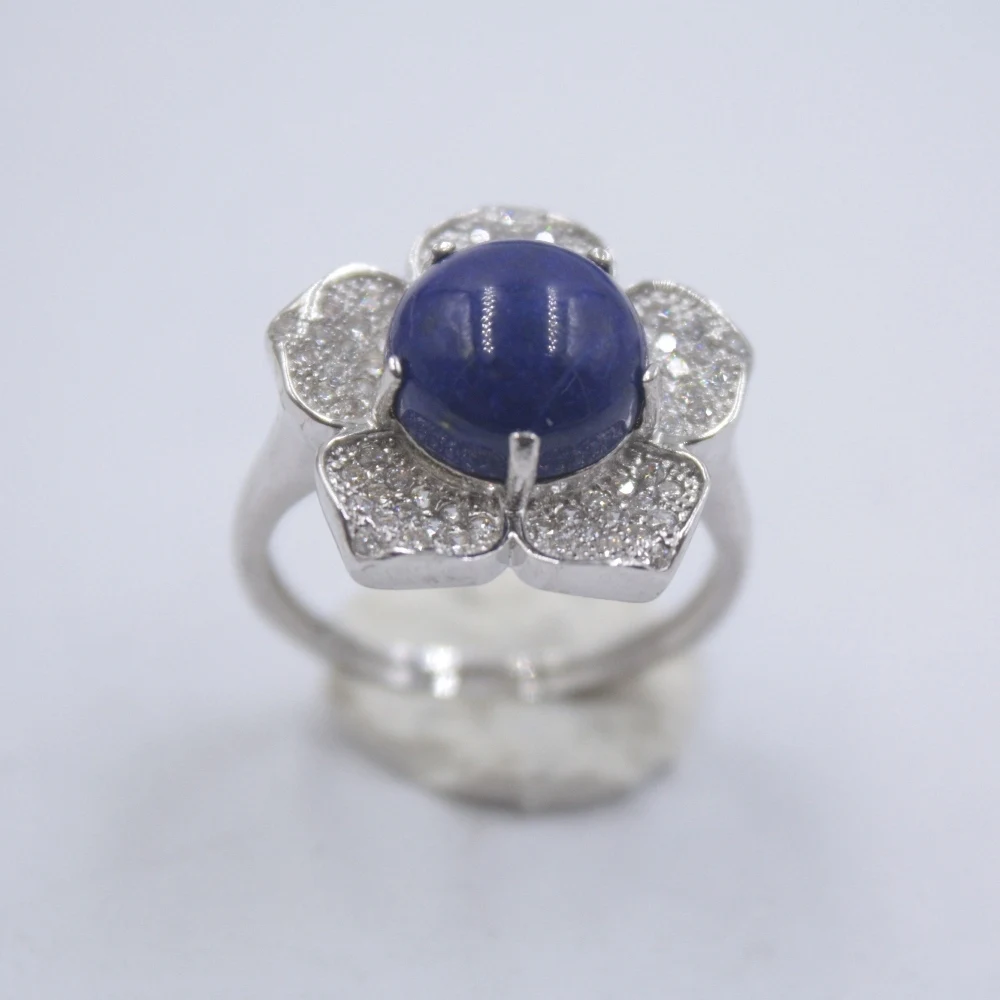 

New Pure 925 Sterling Silver Ring The Widest 17mm Lapis Lazuli Zircon Flower Ring For Woman