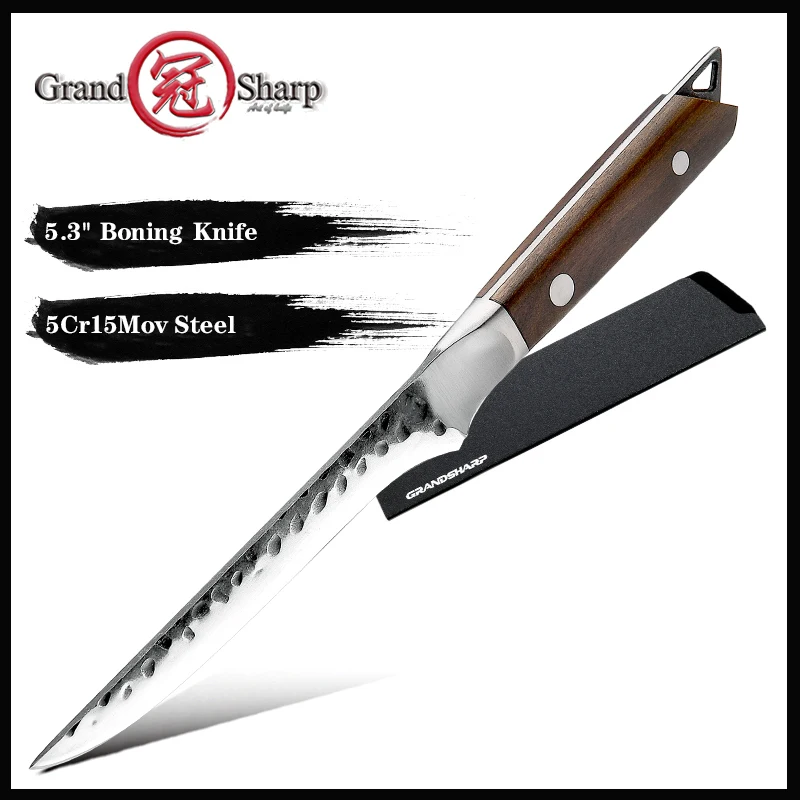 

Grandsharp 5.3'' Forged Hammered Fish Filleting Knife Multi-purpose Stainless Steel Boning Knife Kitchen Slicing Butcher Tools