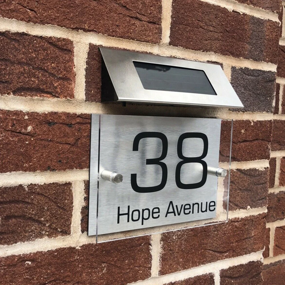 

1pc House Number with Solar Light Human Body Induction Lamp Address Plaques