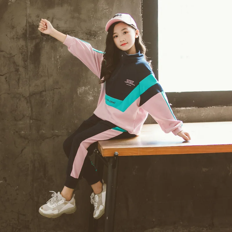 

Fashion Girls Autumn Outfits Letter Patchwor Sweatshirt & Pants 2pcs Sets Autumn Children Clothing Tracksuit Girls Sportswear