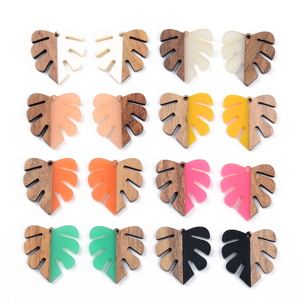 

10Pcs Monstera Leaf Shape Charms Handcrafted Vintage Natural Wood with Resin Pendant Design for Bracelet Earrings Jewelry Making