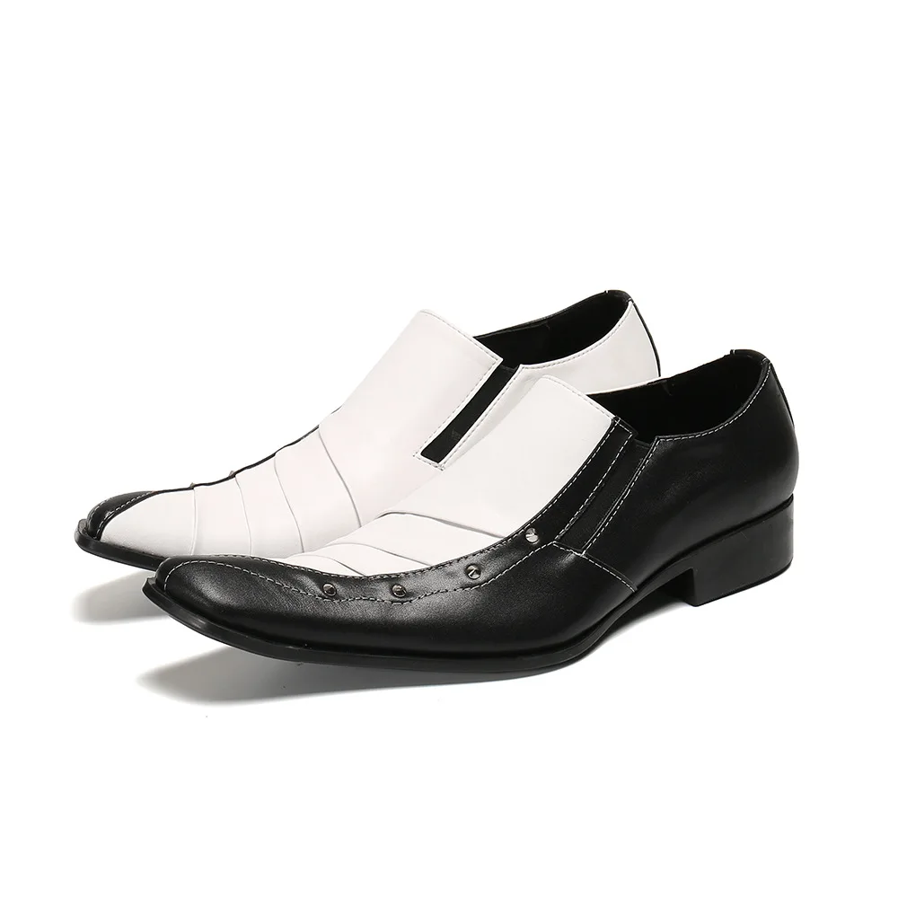 

New Luxury Men Party Dress Shoes Breathable Fashion Wedding Casual Shoes Patent Leather Male Flats Rivets Black White Shoes