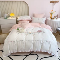 white embroidered floret bedding set 60s egyptian cotton silky soft double size bed sheet pillowcase duvet cover 47pcs for home