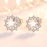exquisite noble women silver plated star stud earrings luxury aaa zircon anti allergy earring for charm women wedding jewelry