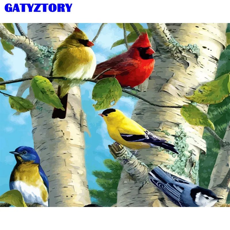 GATYZTORY Рамка Diy Набор для рисования по номерам птицы Акриловая Краска на холсте