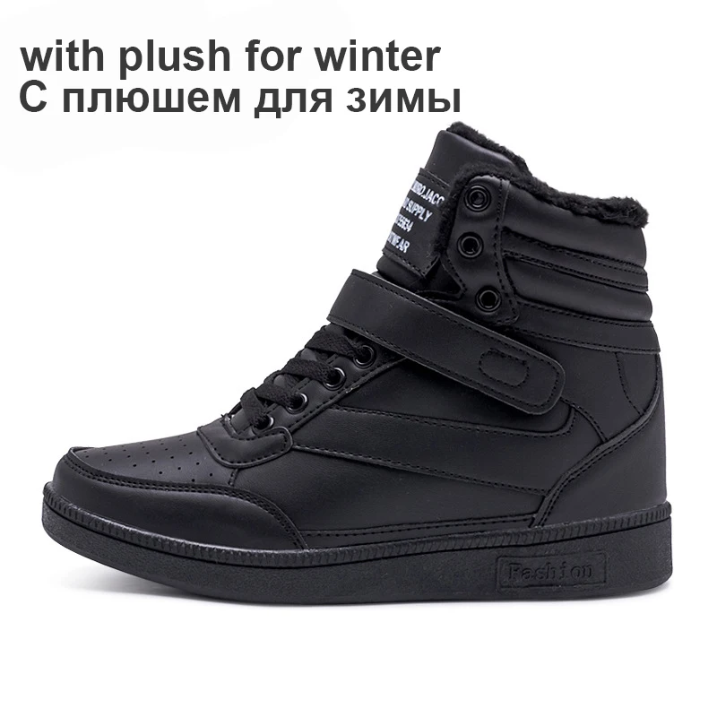 plush black Женские кроссовки; скрытое увеличение высоты; Брендовая обувь; сезон осень-зима; обувь из искусственной кожи; женская спортивная обувь с высоким берцем; ST213 - Цвет: plush black