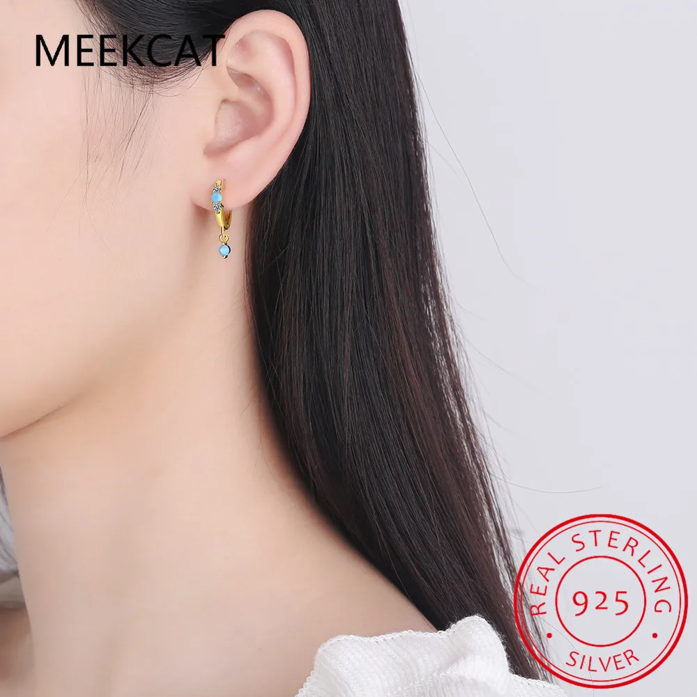 

925 sterling silver new women's fine jewelry high quality ear buckle blue crystal zircon simple retro drop earrings