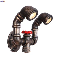 iwhd 2 head water pipe wall lamp vintage with switch home lighting loft industrial decor retro wall light led aplique de pared