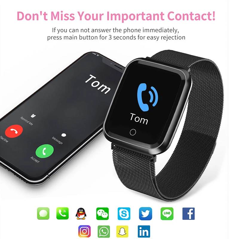 women smart watch ip68 waterproof smartwatch heart rate monitor sport fitness watch wearable devices for ios android gift strap free global shipping