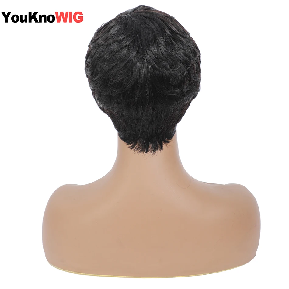 

Short Human Hair Wigs Pixie Cut Wavy Short Non Lace Front Human Hair Wig With Bangs Cheap Remy Brazilian Hair for Black Women