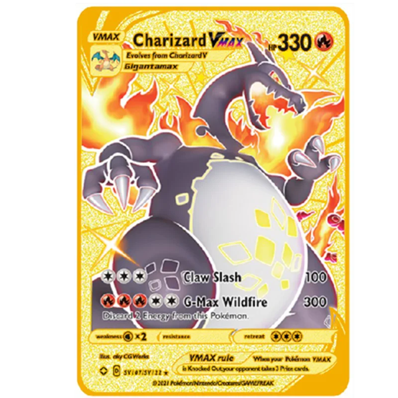 Juego de cartas de Metal de Pok&eacute;mon para ni&ntilde;os, juego de cartas de oro, Batalla de Anime, Pokemon, Pokemon Gold, HP, ingl&eacute;s, Kaarten, Charizard, Pikachu, colecci&oacute;n de acci&oacute;n, juguetes para ni&ntilde;os-2