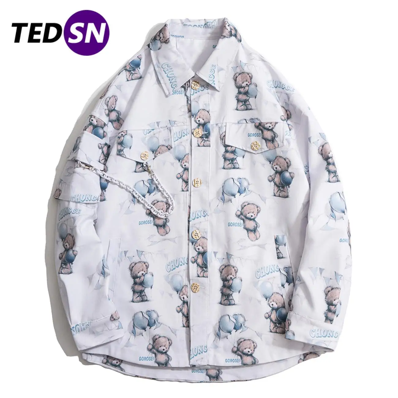

Hip Hop Retro Bear Style Fashion Long Sleeve Shirts Mens Harajuku National Style Knitted Shirt Streetwear Snap Button Shirt 2020