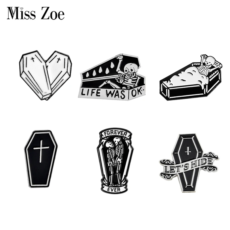 Готический темно гроб эмаль на булавке чулки Цвета: черный Юмор броши значки