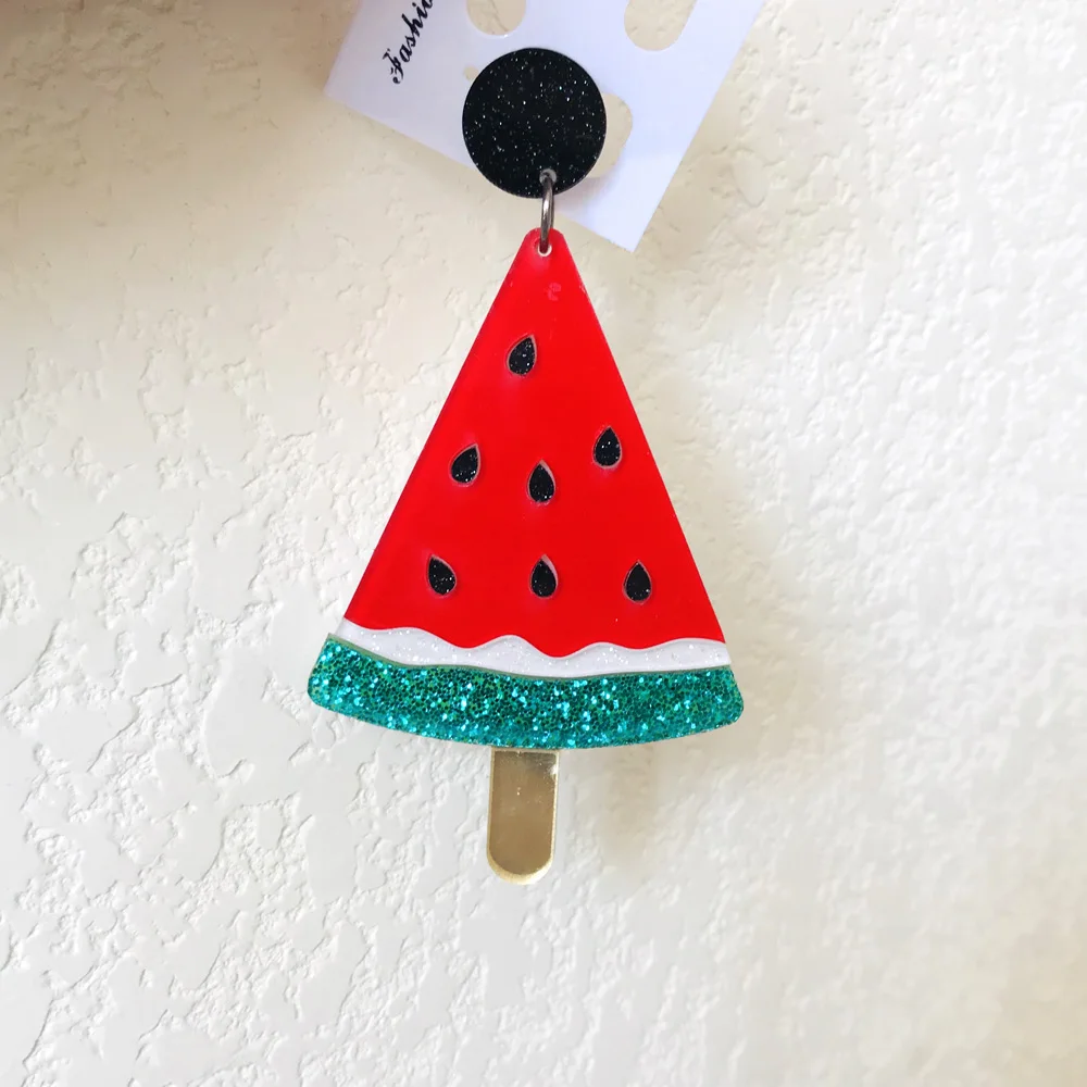 Лидер продаж милые акриловые висячие серьги с фруктами арбузом блестками пудрой