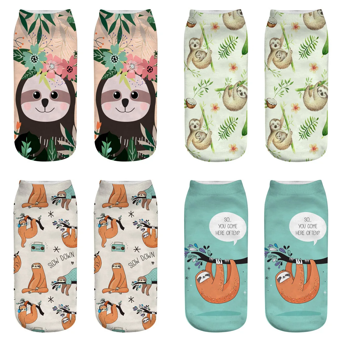 

Забавные женские короткие носки, новинка 2021, осенний тренд, Мужская домашняя одежда в стиле Харадзюку С 3D-принтом животных, милые женские хл...