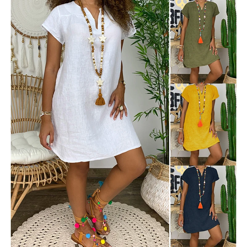 Женская футболка с коротким рукавом платье свободного кроя v-образным вырезом из