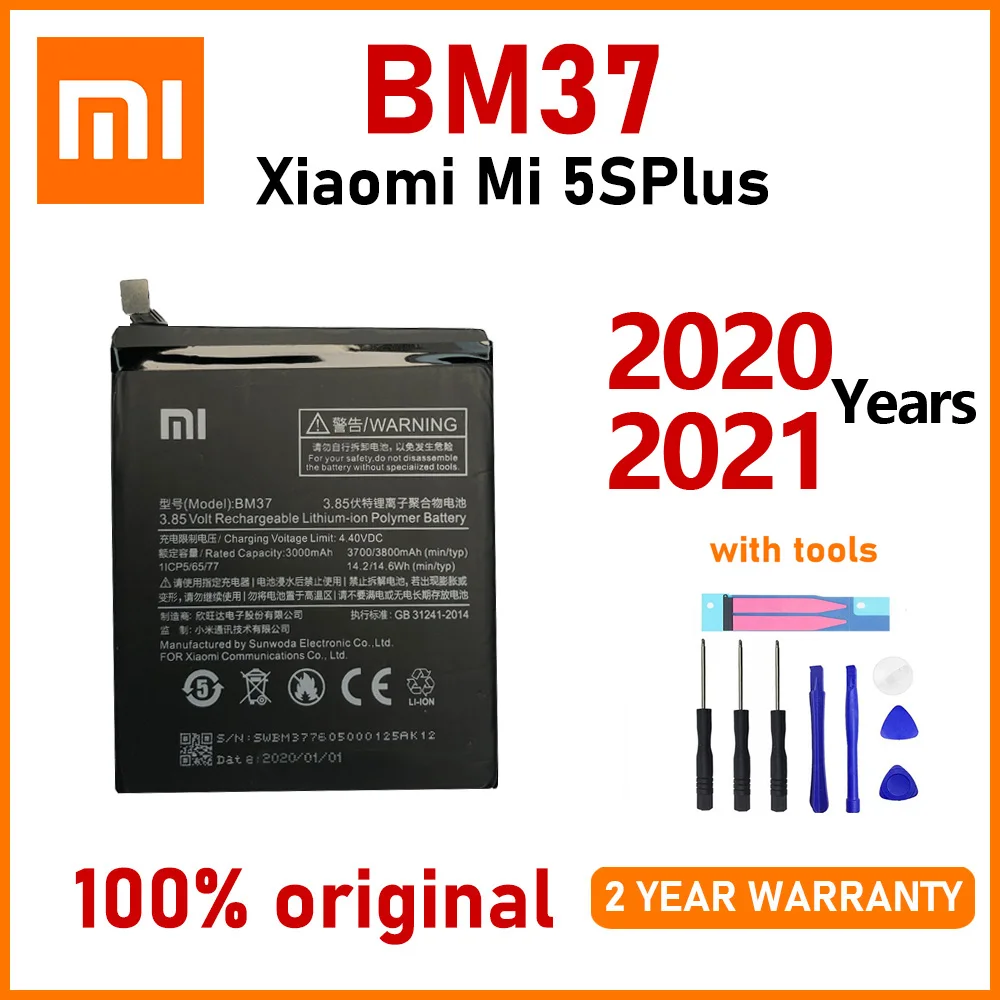 

Xiao Mi Original 3800mAh BM37 Phone Battery For Xiaomi Mi 5S Plus MI5S Plus High Quality Batteries With Tools+Tracking number