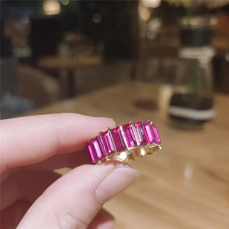 

2020 Hot Sale Thin Baguette Rainbow CZ Ring Womens Fashion Colorful Cubic Zirconia Engagement Wedding Finger Ring Charm Jewelry