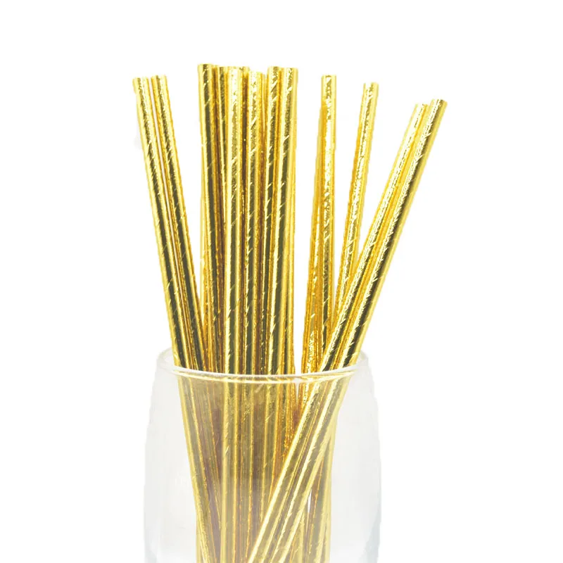 25pcs straws Черные бумажные золотистые тарелки, украшения для дня рождения, детские бумажные соломинки, свадебные украшения, подарок подружки невесты, одноразовая посуда из фольги - Цвет: 25pcs straws