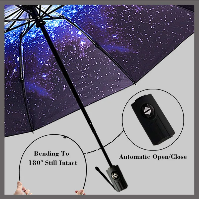 Женский складной зонт Galaxy Star Sky маленький карманный зонтик черного цвета