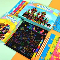 50pcs 100pcs magic color rainbow scratch art paper card set graffiti template crayons children art painting diy creative toys