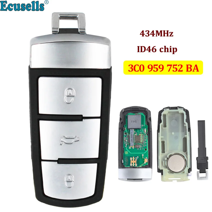 3 кнопки 434 МГц дистанционный смарт ключ-брелок для VW Volkswagen Passat CC Magotan B6 3C0 959 752 BA с