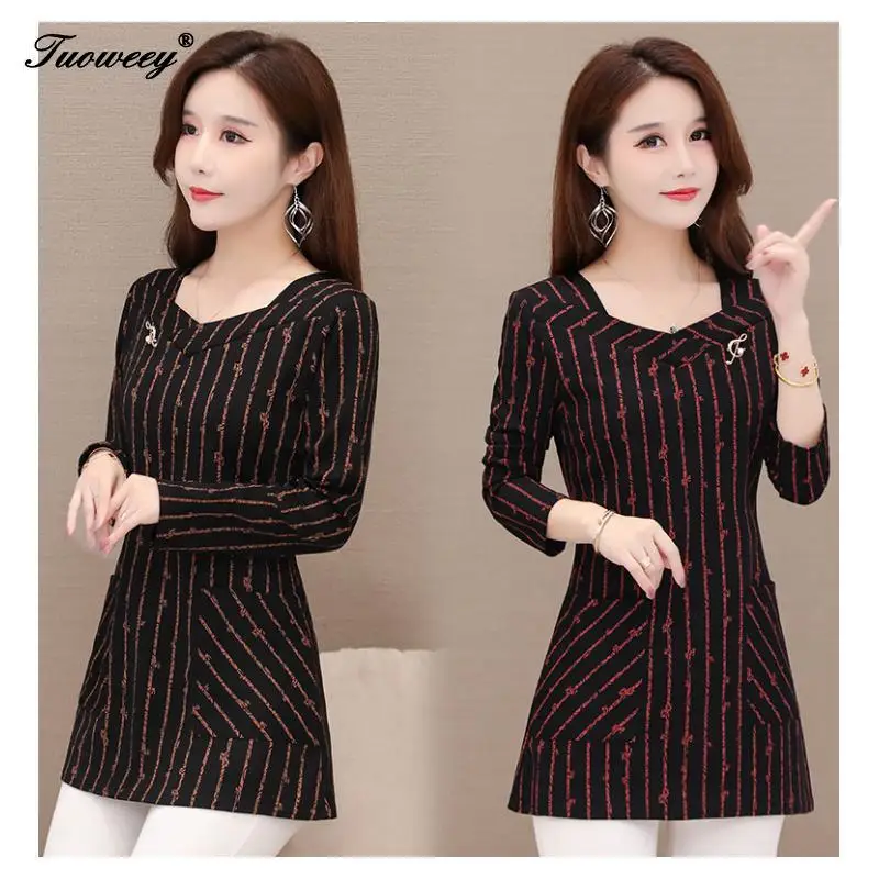 

Womens Tops And Blouses Long Sleeve Women Summer Tops Print Striped Chiffon Blouse Shirt Plus Size Office Blouse Women
