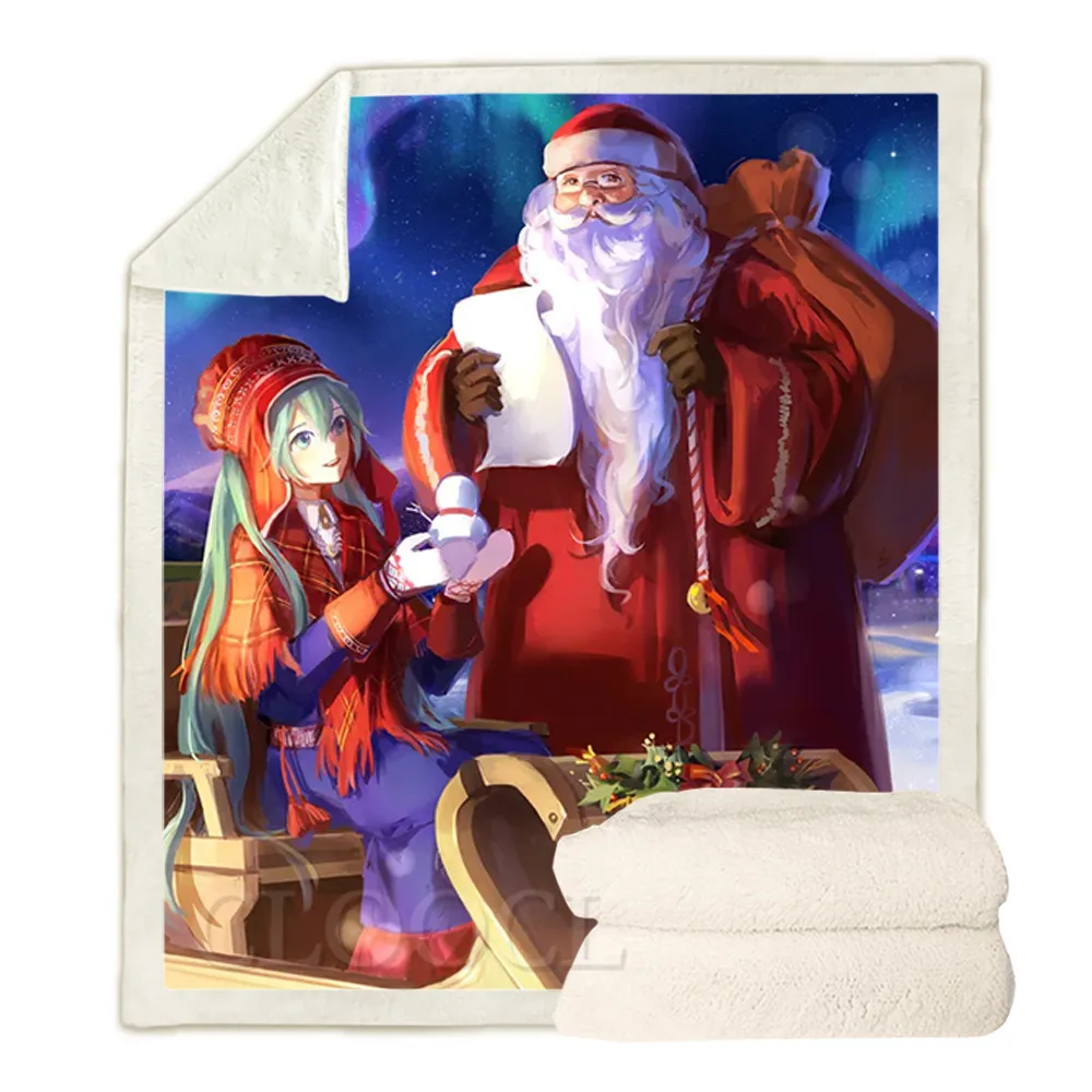 

CLOOCL Christmas Blankets Santa Claus With Cartoon Girl Merry Christmas Blanket Funny Fastival Plush Quilts Gifts For Kids