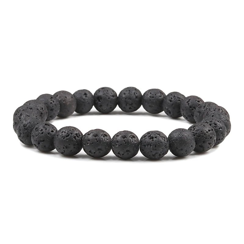 Black Lava Stone Расстояние пара браслет для мужчин и женщин 8 мм черная лава белый натуральный камень бусины браслет из нескольких нитей дружбы ювелирные изделия Pulseras - Окраска металла: Black Lava Stone
