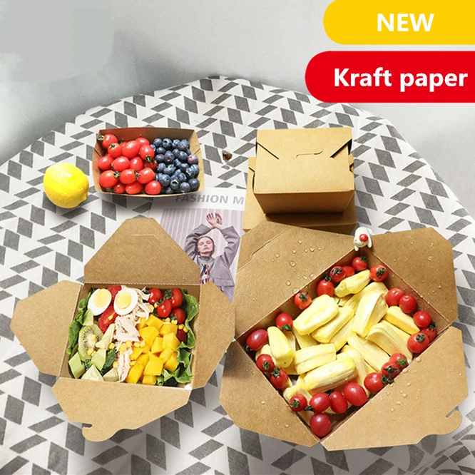 

200PCS Fried chicken Fries Salad Kraft paper box Disposable Bento Box Meal Storage Food Prep Box Containers Takeaway lunch box