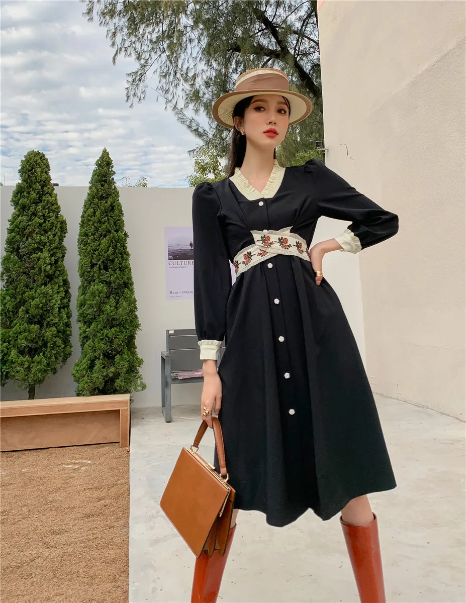 

Новый год 2021 французское элегантное женское черное длинное платье в стиле пэчворк приталенные винтажные платья женские в стиле Хепберн