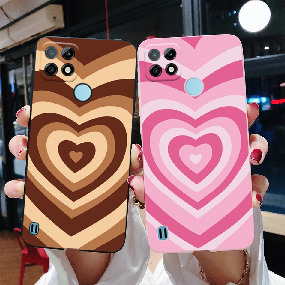 Чехол для Realme C21 RMX3201 с изображением конфетных мультяшных сердечек мягкий чехол
