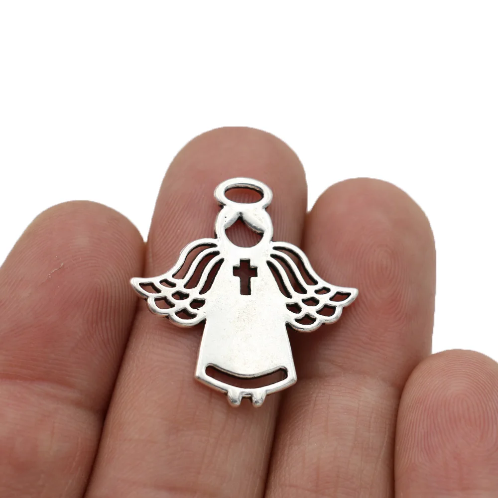 10 шт. тибетские посеребренные Подвески с ангелом для браслета ожерелья ювелирные изделия Сделай Сам 27x26 мм