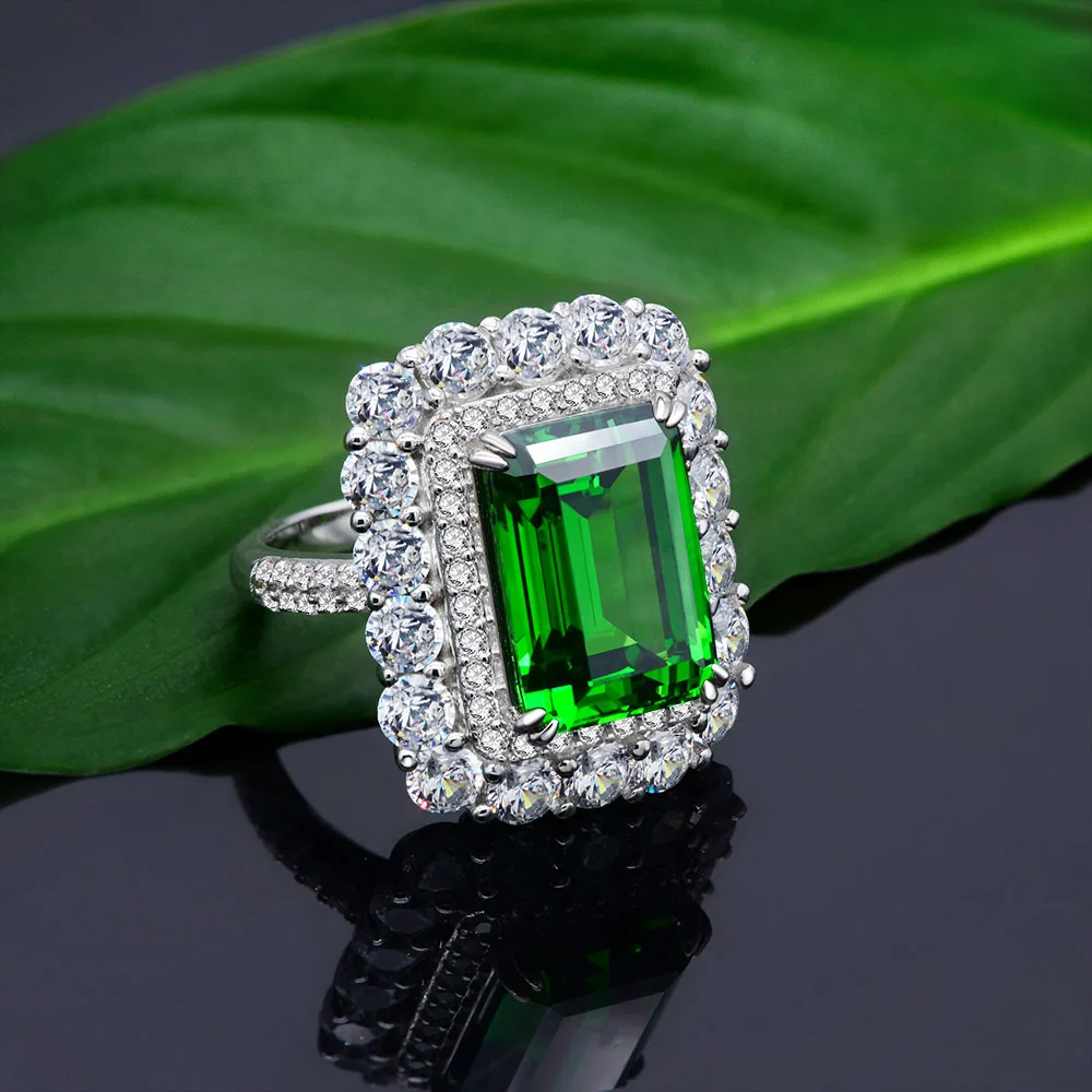 

Vintage 8ct Emerald Diamond Ring 100% Real 925 sterling silver Jewelry Engagement Wedding band Rings for Women Gemstones Gift