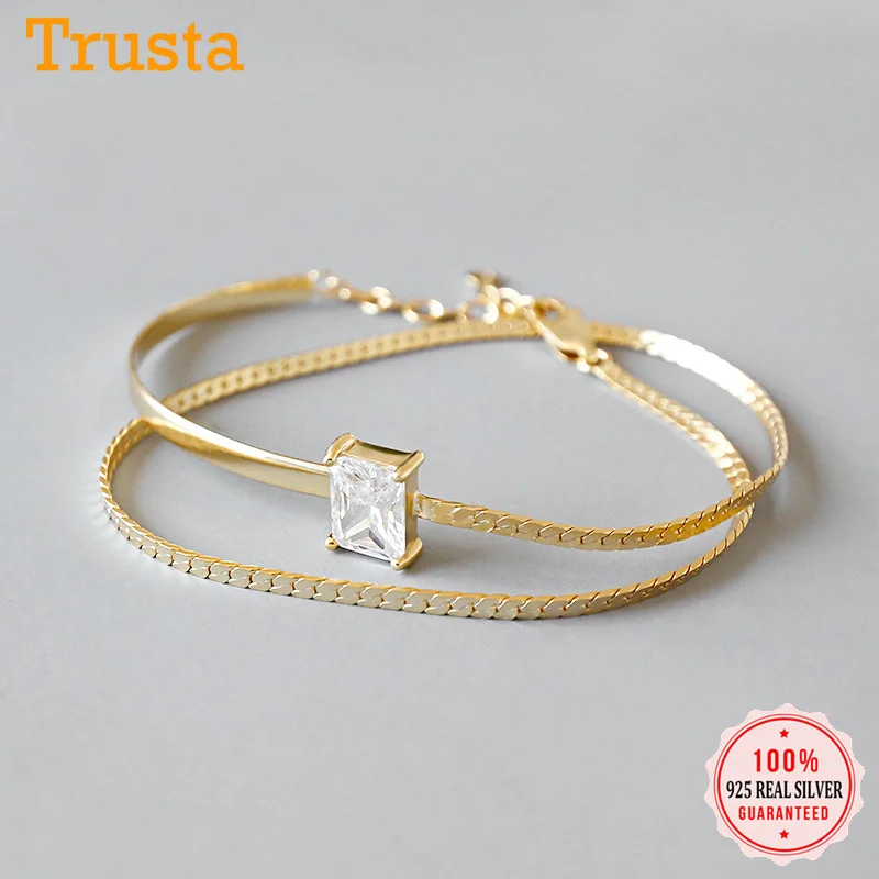 Женский двухслойный браслет Trustdavis сверкающий из стерлингового серебра 925 пробы с