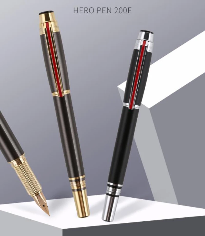 Элегантная перьевая ручка Hero 200E из 14-каратного золота с тонким наконечником 0 6 мм