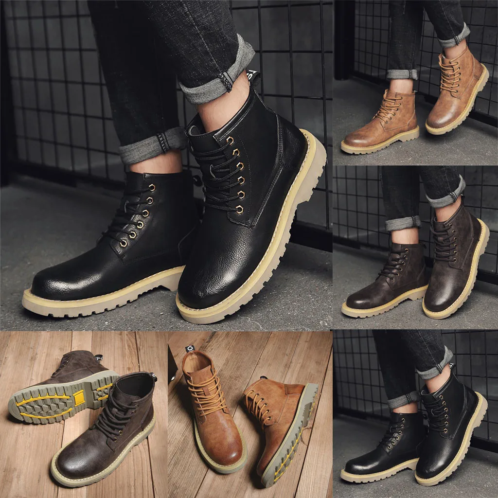 

2019 Spring New Arrivals Fashion Ankle Boots Men Round Head Boots Wear Non-slip Strap Winter Shoes Army Black