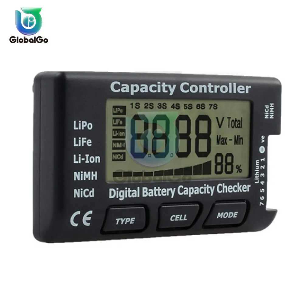 

7 Digital Battery Capacity Checker Voltmeter For NiMH Nicd LiPo LiFe Li-ion Battery Voltage Tester Meter Checking Cell Meter